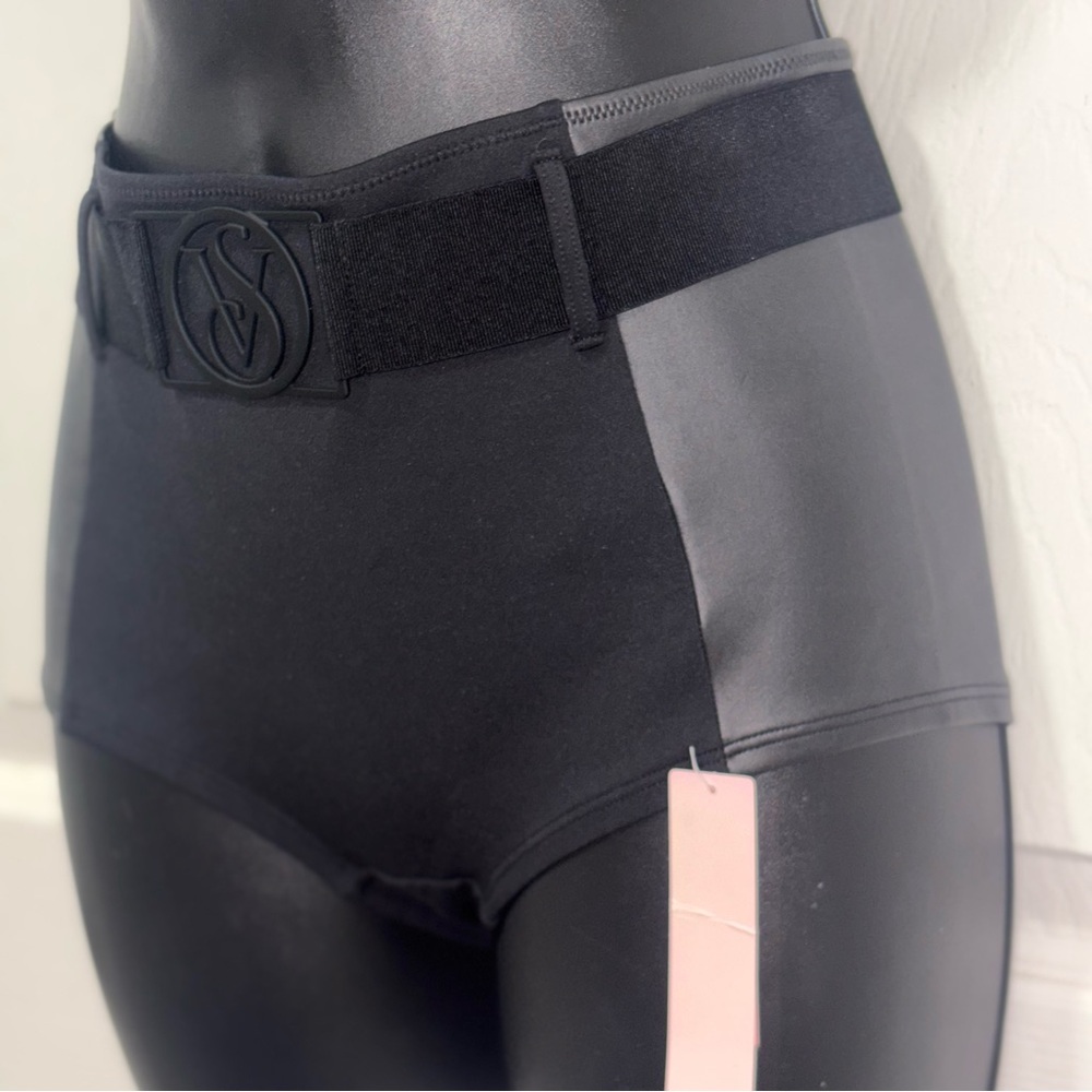 NWT Victoria’s Secret Black Faux Leather Boyshort Bikini Bottom - Picture 5 of 11